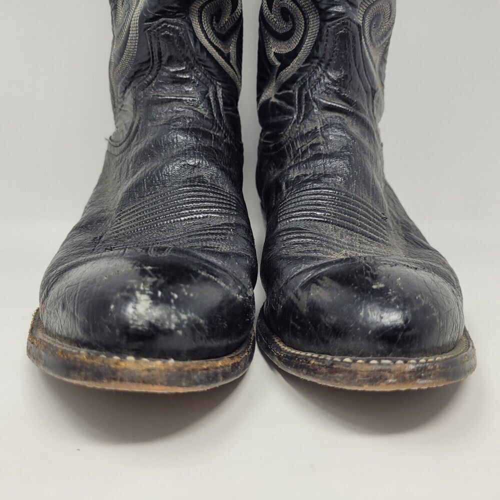 Tony Lama Boots Mens 8.5D Black Leather Western Cowboy Rodeo 8410 - Picture 7 of 11